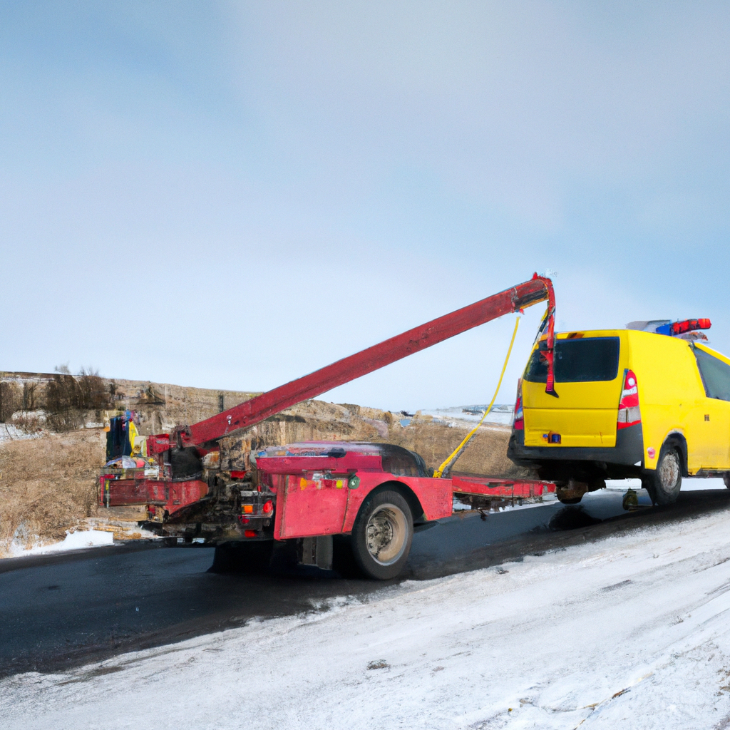 A tow truck assisting a stranded vehicle.