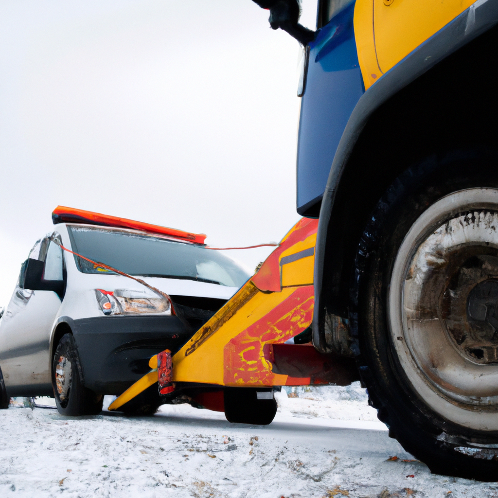 Tow truck assisting a stranded vehicle.