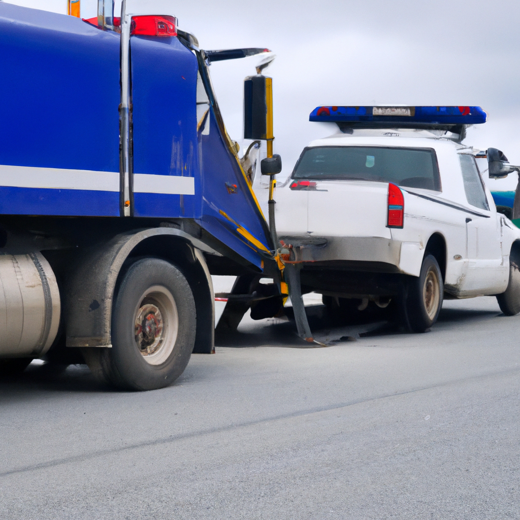 Tow truck assisting a stranded vehicle.