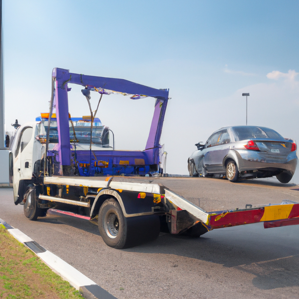 Tow truck assisting driver on roadside.
