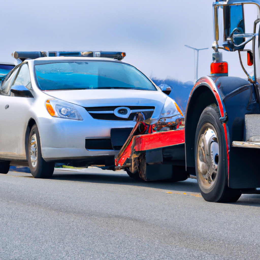 Tow truck assisting stranded car roadside.