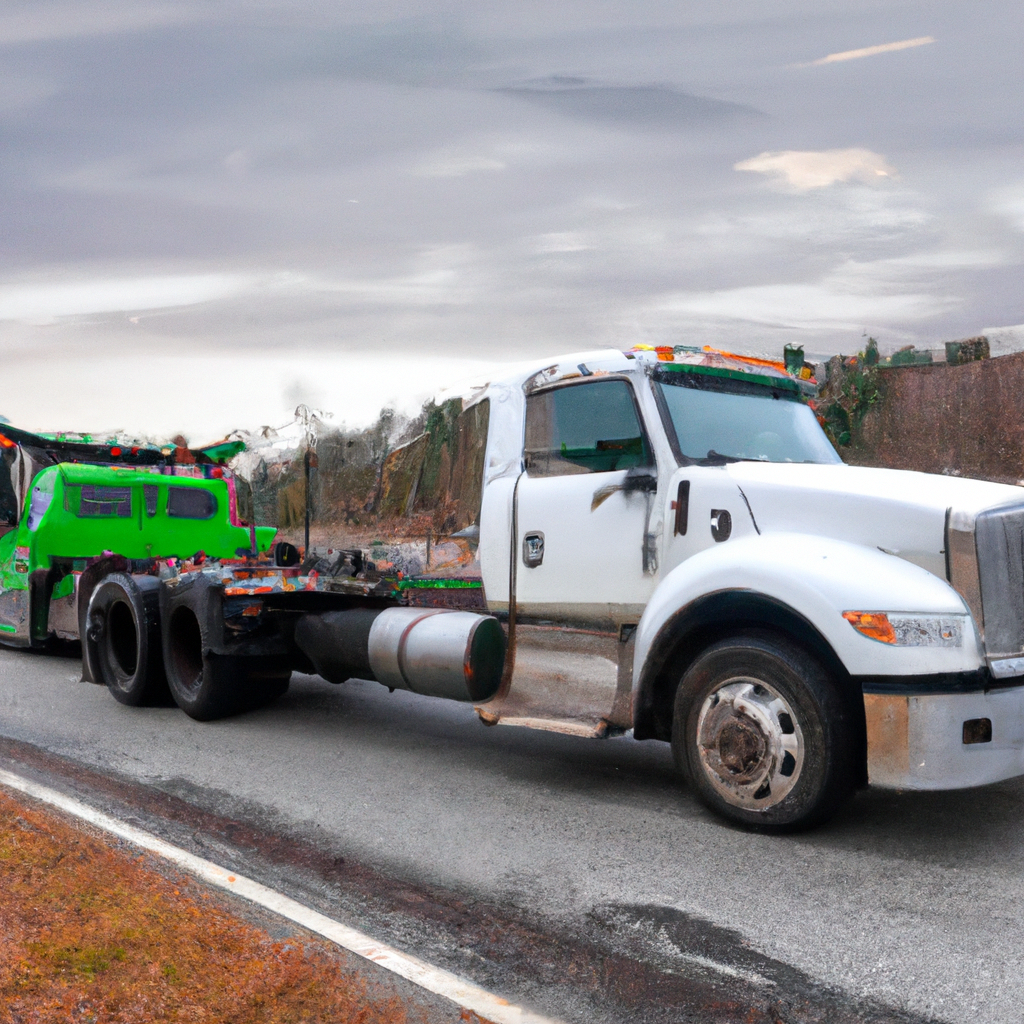 Tow truck assisting stranded vehicle roadside.